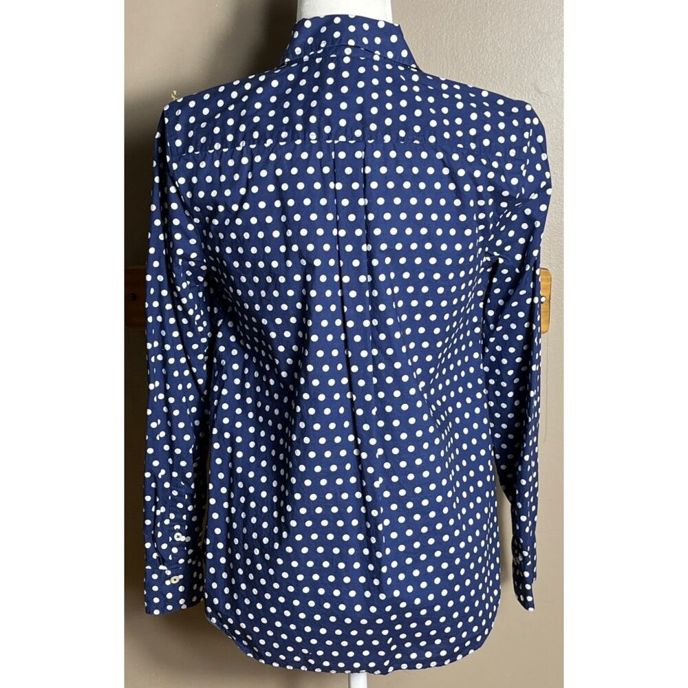 Talbots Blue Polka Dot Shirt Button Up Cotton Blouse Career Preppy Layer Women S - Picture 2 of 9